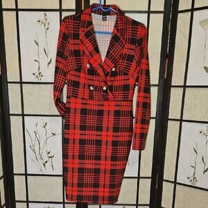 SHEIN Plaid Red and Black Midi Dress